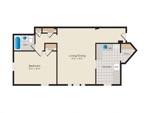 Falkland Chase Apartments in Silver Spring, Maryland 1 Bedroom Floor Plan